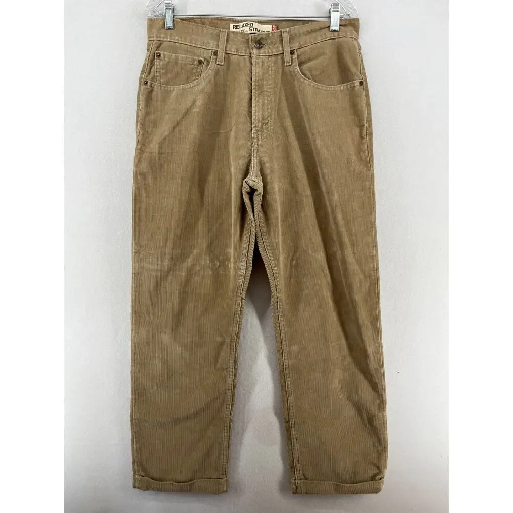 LEVIS Pants Mens 33x34 559 Corduroy Relaxed Straight Chino Cotton Blend Tan